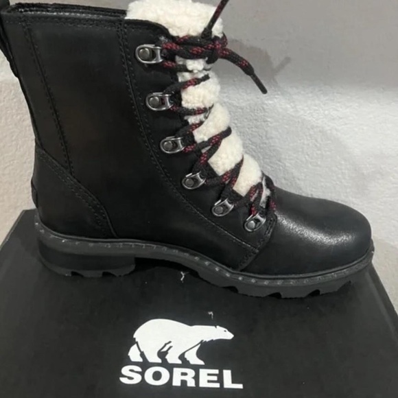 NWT SOREL Black Women's Lennox Lace Cozy Rain Boot Waterproof Suede Boots size 6 - Picture 2 of 5